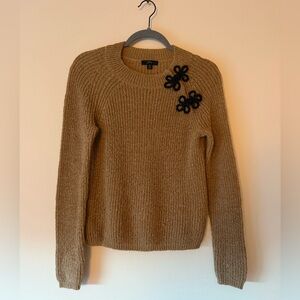 J. Crew Tan Sweater with Black Floral Beaded Design
